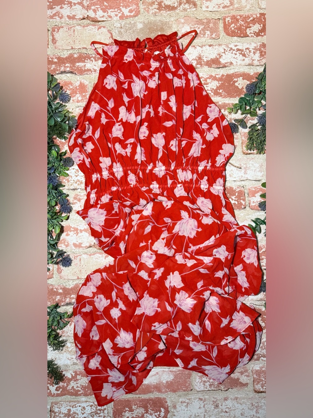 Red Floral Halter Dress